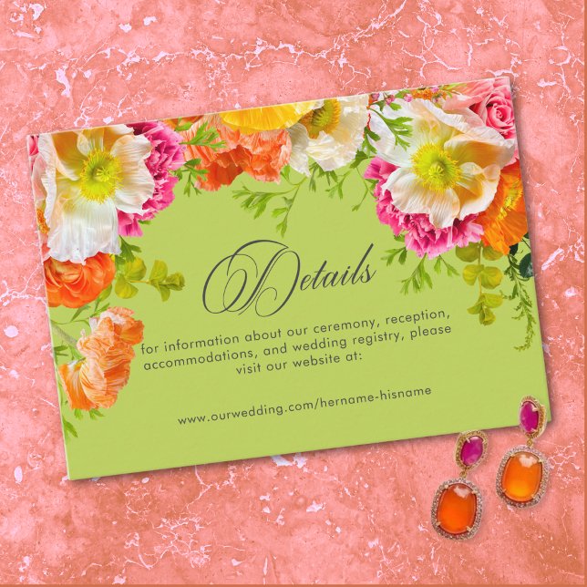 Vibrant Summer Floral Lime Orange Pink Wedding Enclosure Card (Vibrant Summer Floral Lime Orange Pink Wedding Enclosure Card)