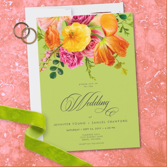 Vibrant Summer Floral Lime Orange Pink Wedding Invitation (Vibrant Summer Floral Lime Orange Pink Wedding Invitation)