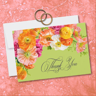 Vibrant Summer Floral Lime Orange Pink Wedding Thank You Card