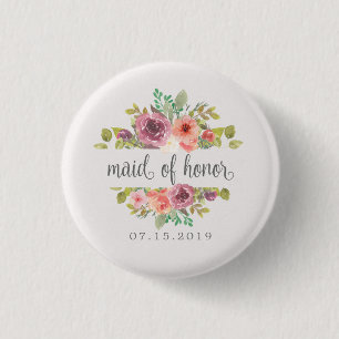 Vibrant Summer Floral Maid Of Honour Button
