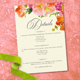 Vibrant Summer Floral Yellow Orange Pink Wedding Enclosure Card