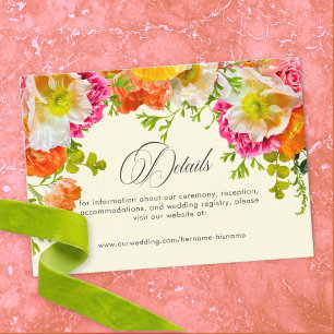 Vibrant Summer Floral Yellow Orange Pink Wedding Enclosure Card