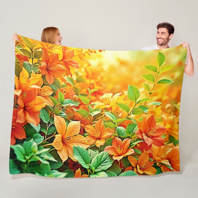 Vibrant Summer Flowers Fleece Blanket (In Situ)