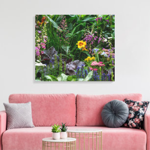 Vibrant Summer Garden Flowers Pattern Background Canvas Print