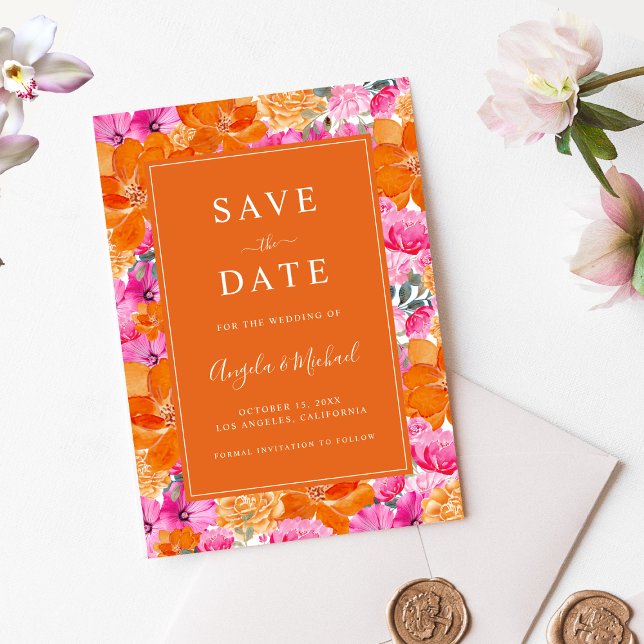 Vibrant Summer Garden | Pink and Orange Wedding Save The Date (Creator Uploaded)