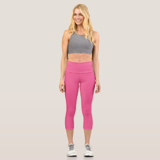 Vibrant Summer Solid Pink Minimalist Colour Block Capri Leggings