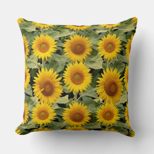 Vibrant Summer Sunflowers Seamless Pattern with Go Throw Pillow