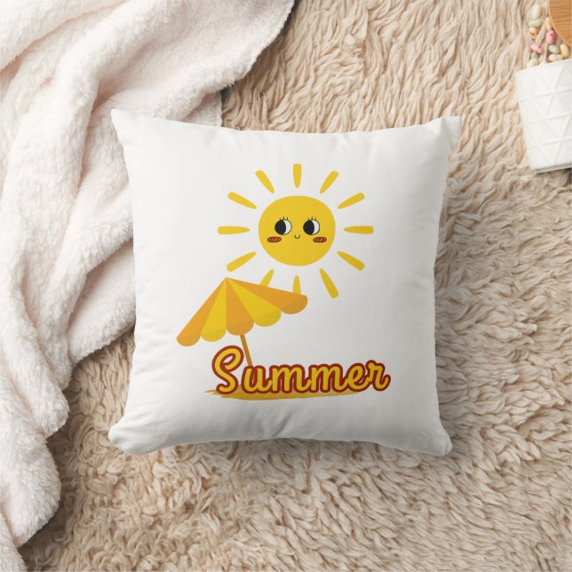 Vibrant Summer Sunshine Design Throw Pillow (Blanket)