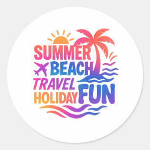 Vibrant Summer Typography Collage with Graphic Fus Classic Round Sticker
