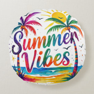 Vibrant Summer Vibes Round Pillow