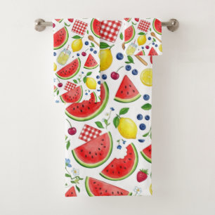 Vibrant Summer Watermelon Picnic Clean Pattern Bath Towel Set