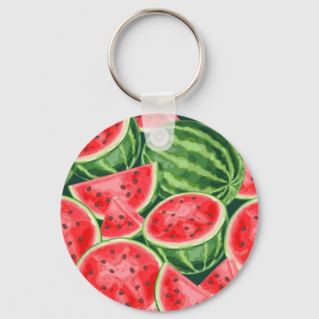 Vibrant Summer Watermelon Slices Pattern Keychain (Front)
