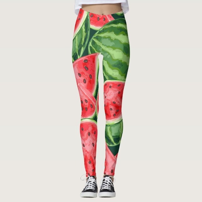 Vibrant Summer Watermelon Slices Pattern Leggings (Front)