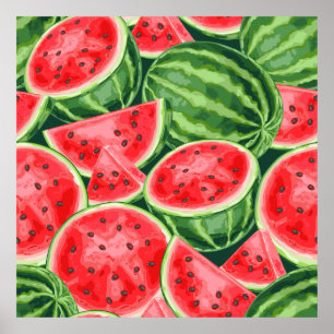 Vibrant Summer Watermelon Slices Pattern Poster