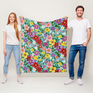 Vibrant Summer Wildflower Garden Floral Pattern Fleece Blanket