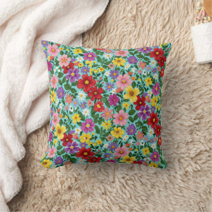 Vibrant Summer Wildflower Garden Floral Pattern Throw Pillow