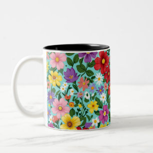 Vibrant Summer Wildflower Garden Floral Pattern Two-Tone Coffee Mug