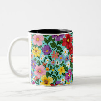 Vibrant Summer Wildflower Garden Floral Pattern Two-Tone Coffee Mug