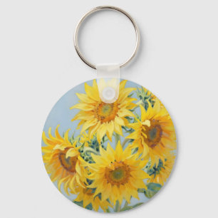 Vibrant Sunflower Bouquet Oil Painting Keychain
