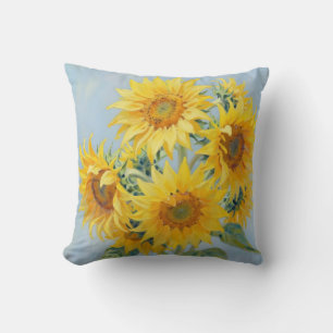 Vibrant Sunflower Bouquet Oil Painting Throw Pillow