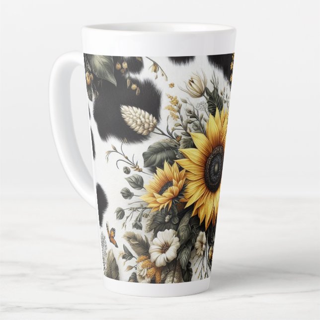 Vibrant Sunflower Bouquet With Butterflies Latte Mug (Left Angle)