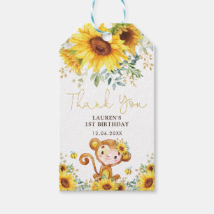 Vibrant Sunflower Cheeky Baby Monkey Wild Birthday Gift Tags