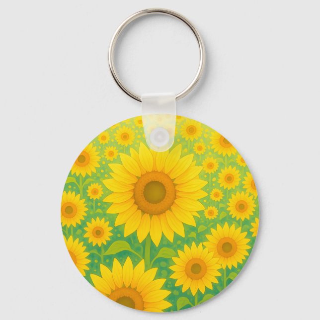 Vibrant Sunflower Field Pattern Keychain (Front)