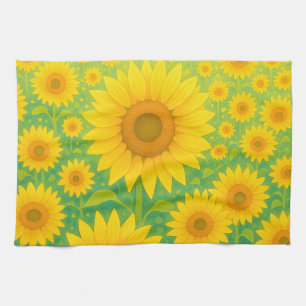 Vibrant Sunflower Field Pattern Kitchen Towel