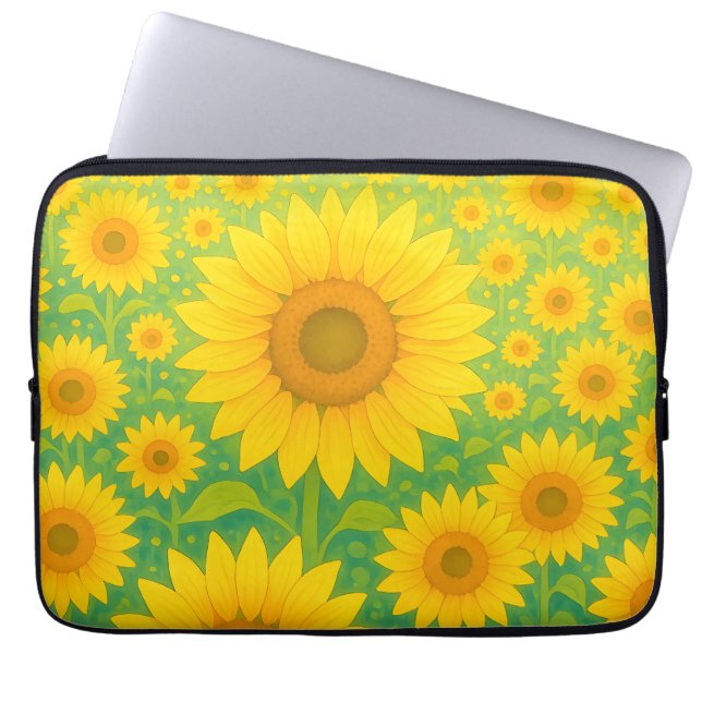 Vibrant Sunflower Field Pattern Laptop Sleeve (Front)