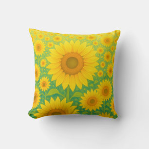 Vibrant Sunflower Field Pattern Throw Pillow