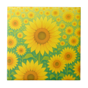 Vibrant Sunflower Field Pattern Tile