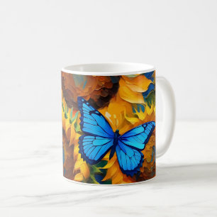 Vibrant Sunflower Floral And Butterfly Coffee Mug