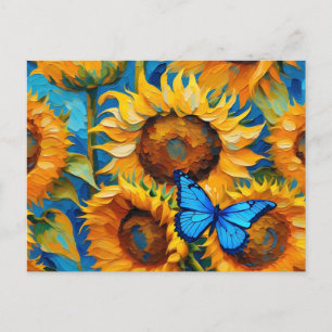 Vibrant Sunflower Floral And Butterfly  Postcard