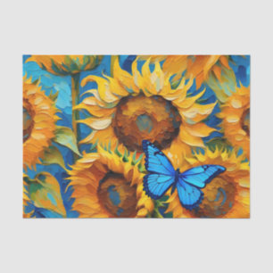 Vibrant Sunflower Floral And Butterfly Tissue Paper