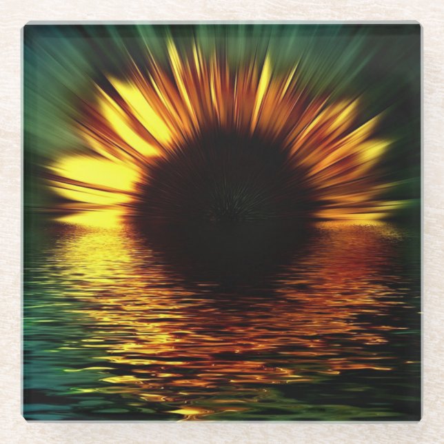 Vibrant Sunflower Glass Coaster (Front)