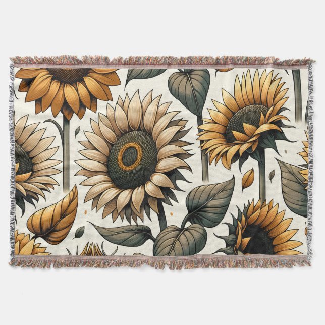 Vibrant Sunflower Pattern Throw Blanket (Front)