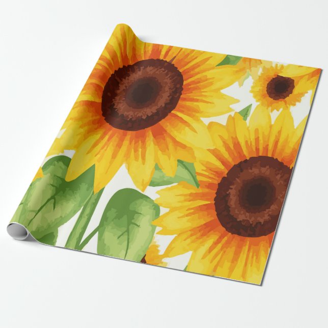 Vibrant Sunflower Pattern with Warm Yellow Blooms Wrapping Paper (Unrolled)