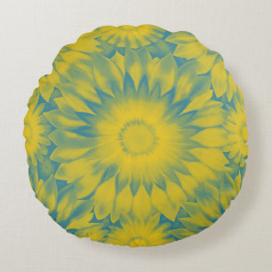 Vibrant Sunflower Tie-Dye Art Round Pillow