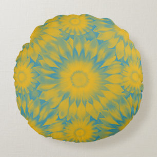 Vibrant Sunflower Tie-Dye Art Round Pillow