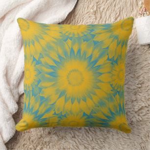 Vibrant Sunflower Tie-Dye Art Throw Pillow