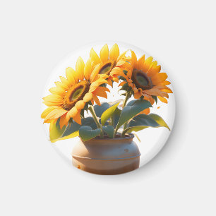 Vibrant Sunflowers in a Rustic Pot Magnet