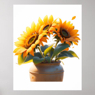 Vibrant Sunflowers in a Rustic Pot Poster
