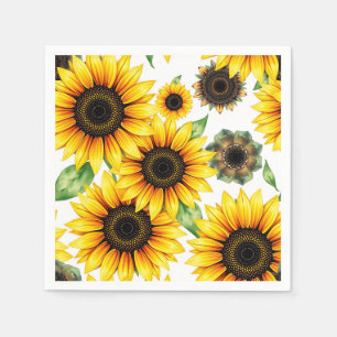 Vibrant Sunflowers Watercolor Pattern Napkin