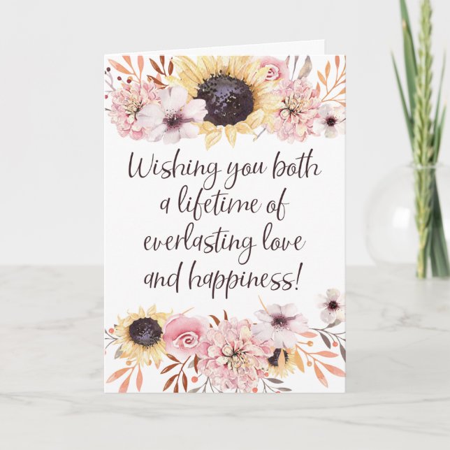 Vibrant Sunflowers Wedding Congratulations Card (Front)