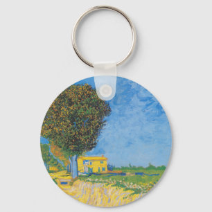 Vibrant Sunny Path & Yellow House by Van Gogh Keychain