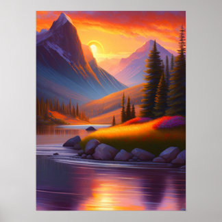 Vibrant Sunrise Landscape Digital Download Poster