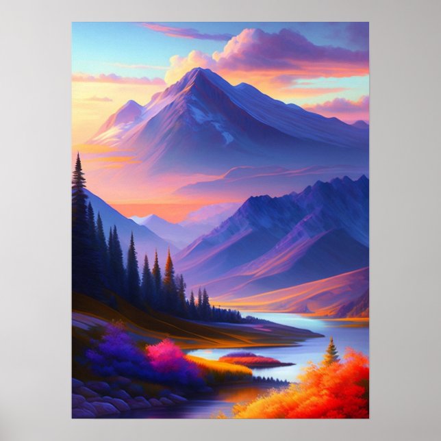 Vibrant Sunrise Landscape Digital Painting Print  (Front)