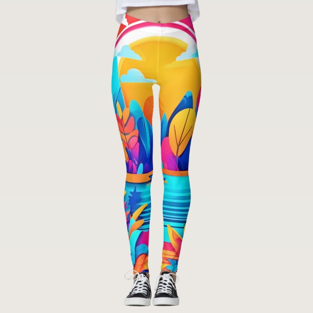 Vibrant Sunrise Landscape Leggings (Front)