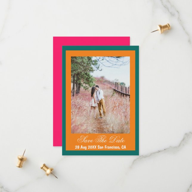 Vibrant Sunrise Minimalist Mix & Match Save The Date (Front/Back In Situ)