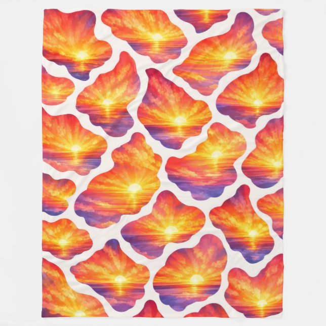 Vibrant Sunrise Ocean Pattern Fleece Blanket (Front)